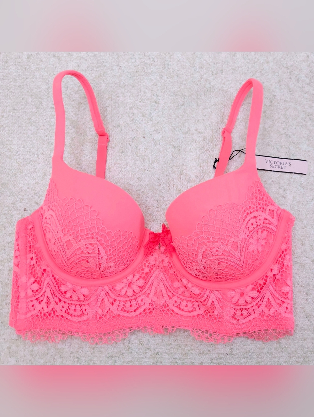 Victoria's Secret Lined Demi Bra 32C Coral Pink Longline
